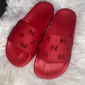 Red Gucci GG Rubber Sandals Kids
